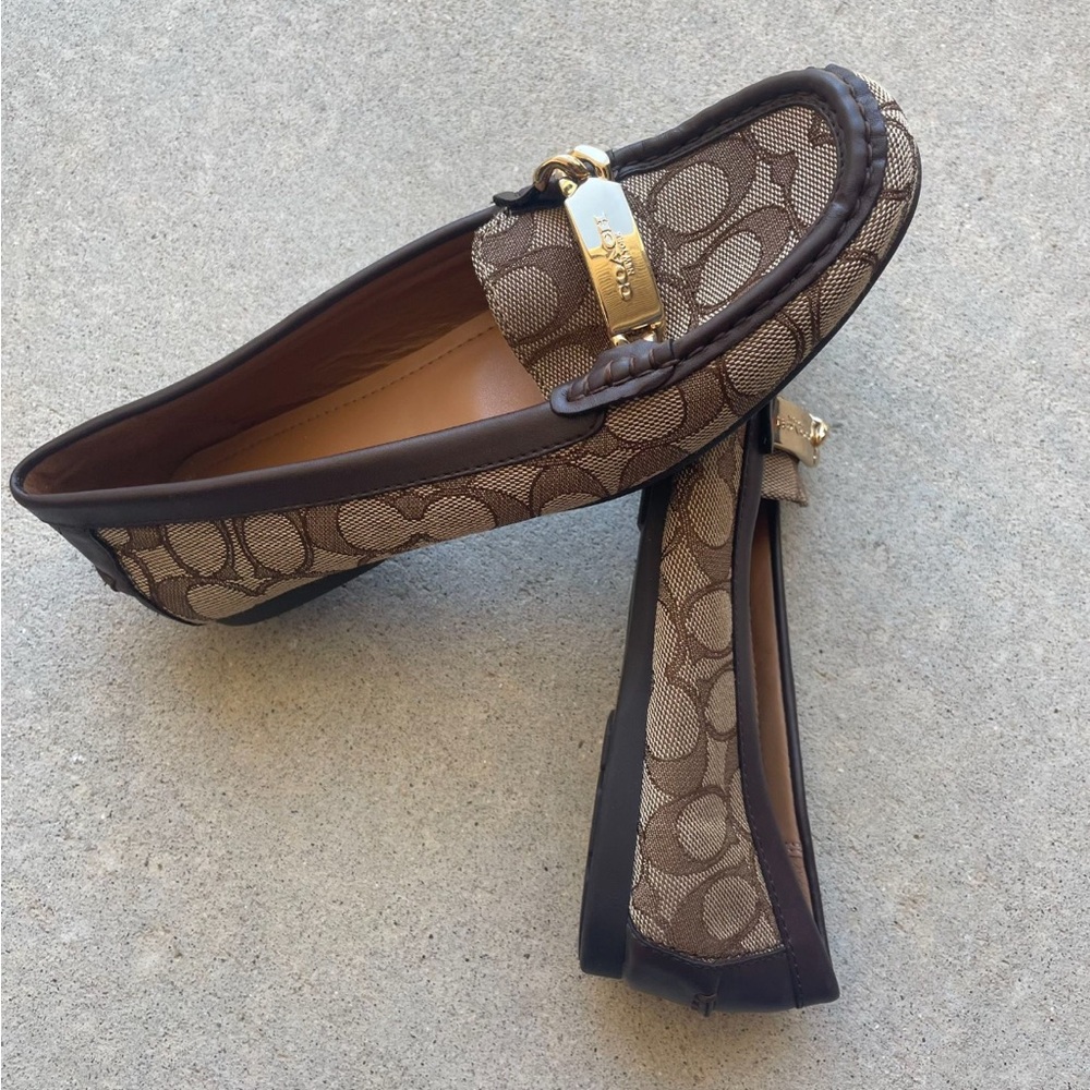 Coach Brown Patterned Loafers with Gold Buckle - Picture 2 of 3